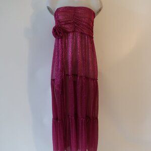 NWT Womens Chio Di Stefania Sparkly Magenta Strapless Midi Cover-Up Dress S